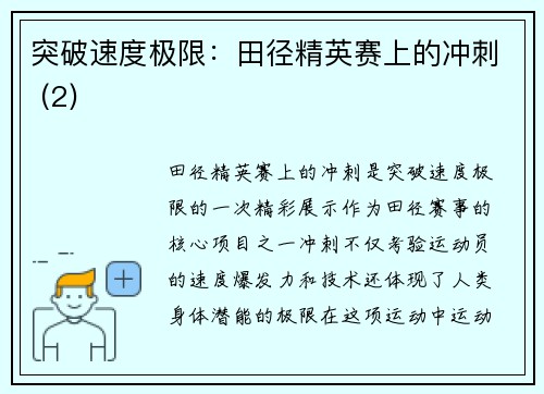 突破速度极限：田径精英赛上的冲刺 (2)